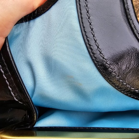 COACH Shoulder Bag Black Patent Leather Satchel Kisslock - Picture 12 of 16